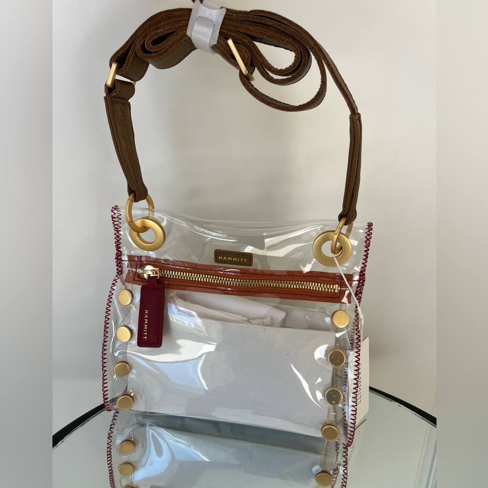 HAMMITT Tony Stadium Approved Clear Small Brushed Gold Red Stitching NWT